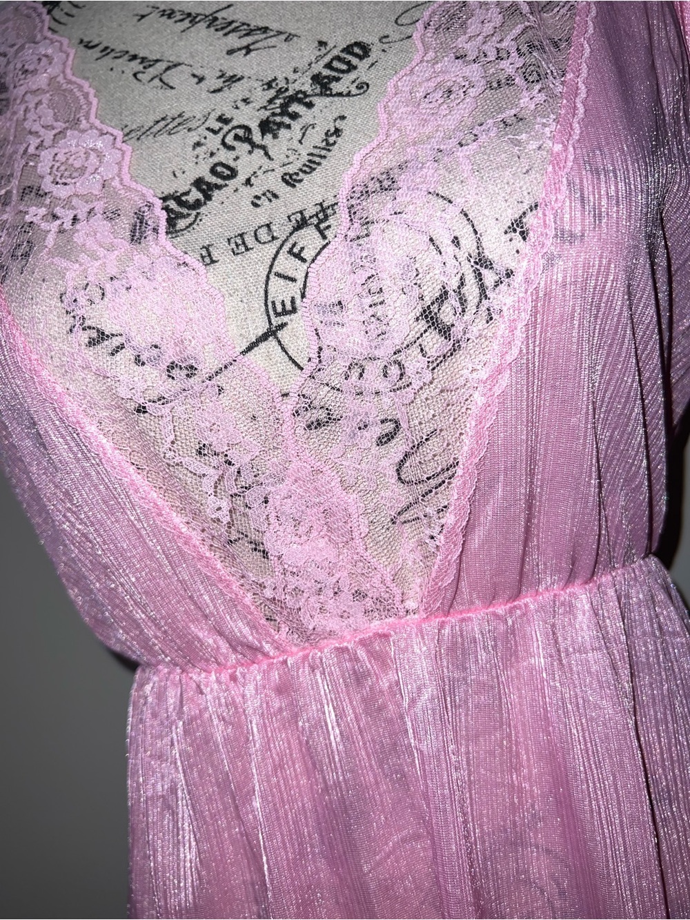 Vintage Pink Sheer Lace Maxi Nightgown Made in USA Large - Picture 4 of 10